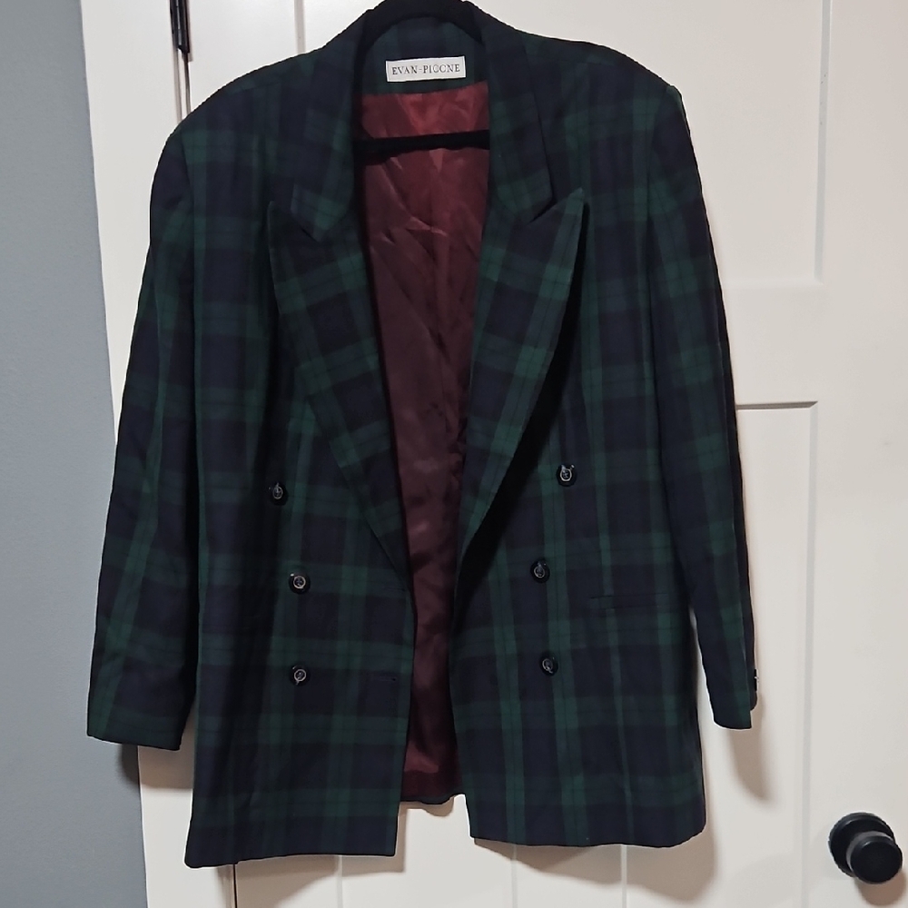 Evan Picone Black Watch Plaid Wool Blazer Size 16